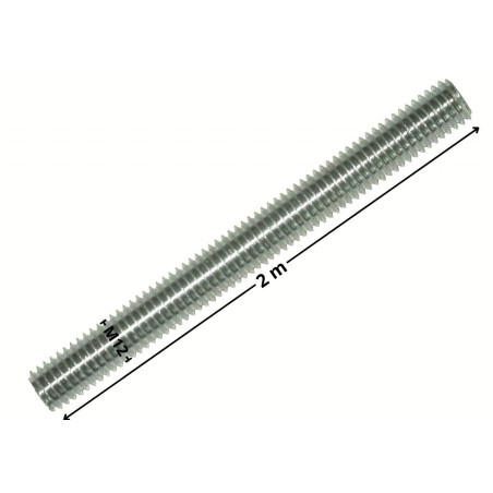 1 x Varilla roscada M12 longitud 2 metros Clase 8.8 Acero cincado blanco
