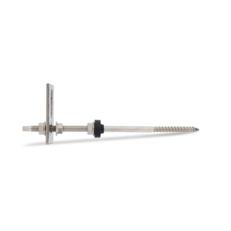 1 x Tornillo panel solar doble rosca con placa 12X400 Inoxidable A2