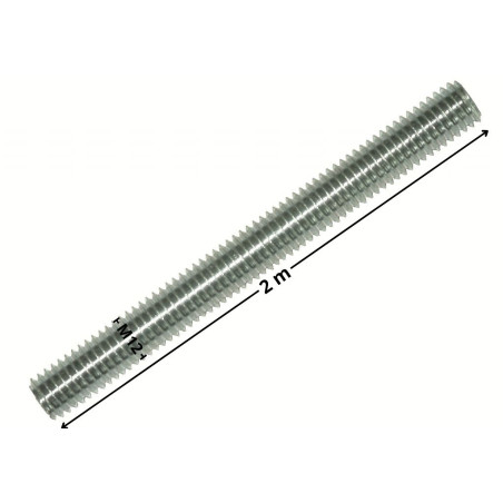 1 x Varilla roscada M12 longitud 2 metros Acero cincado blanco