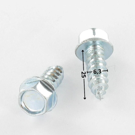 1 x Tornillo chapa cabeza hexagonal resalto reborde 6.3X25 Acero cincado blanco