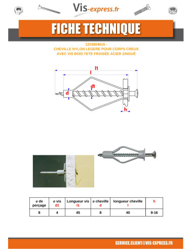 1 x Taco Nylon 8X40 con Tornillo madera cabeza...