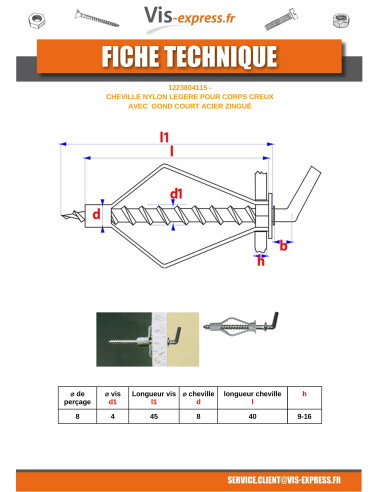 1 x Taco Nylon 8X40 con Escarpia CORTO reborde...