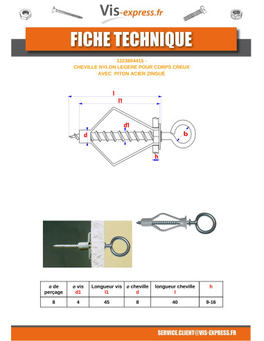 1 x Taco Nylon 8X40 con Tornillo de ojo con...