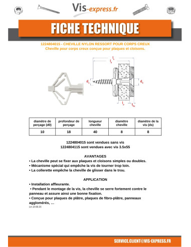 1 x Taco Nylon primavera 8X40 con Tornillos 3.5X55