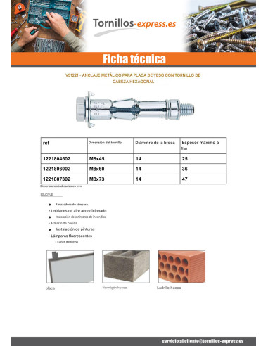 1 x Taco metálico para placa de yeso con...