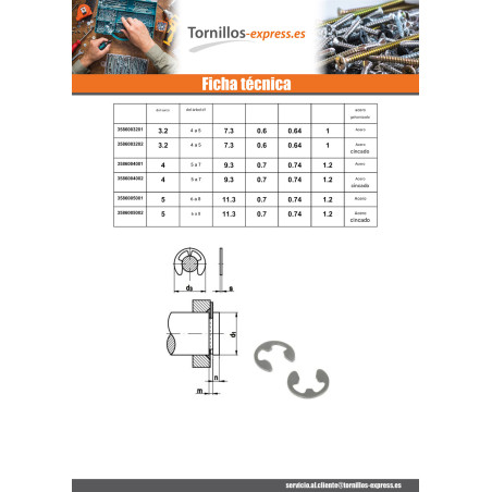 1 x Clip en E para diámetro Ranura 6 Acero cincado blanco