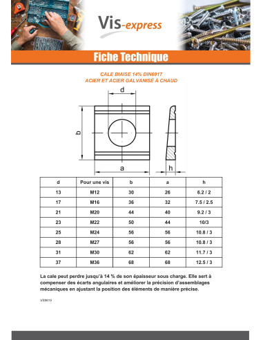 1 x CUÑA SESGADO 14% 21 fuerte resistencia a la...