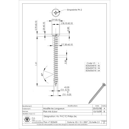 1 x Tornillo pvc Inoxidable A2 cabeza cilíndrica phillips 5X46