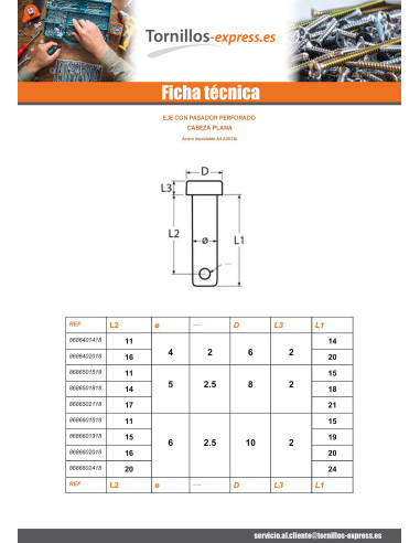 1 x Pasador cabeza plana 11X30 perforada 3...