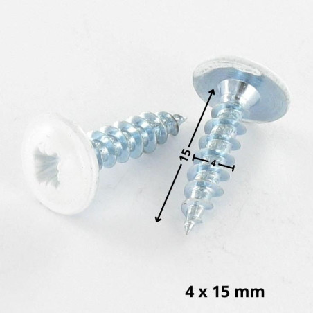 1 x Tornillo madera aglomerado poelier cabeza redonda ancha Pozi PZ4 4X15 roscado total Acero cincado blanco RAL9016