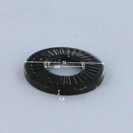 1 x Arandelas contacto M8X16X1.4 Acero cincado negro serie Z (estrecha)