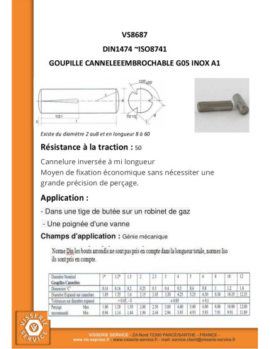1 x Pasador estriado enchufable Inoxidable A1...