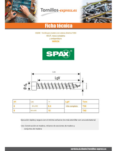 1 x Spax Tornillo madera cabeza cilíndrica TORX...