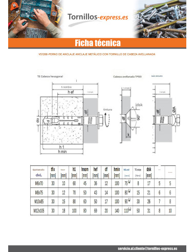 1 x Anclaje Anclaje Taco METAL 12X75 Tornillos...