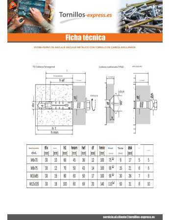 1 x Anclaje Anclaje Taco metálico 12X75...