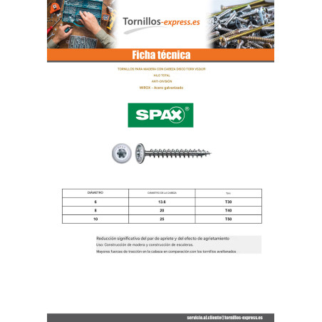 1 x Spax Tornillo madera cabeza disco TORX T40 8X50 roscado en 46 4CUT WIROX