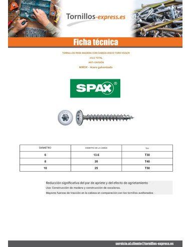 1 x Spax Tornillo madera cabeza disco TORX T30...