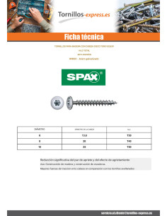 Spax Tornillo madera cabeza disco TORX T40 8X360 roscado... 2