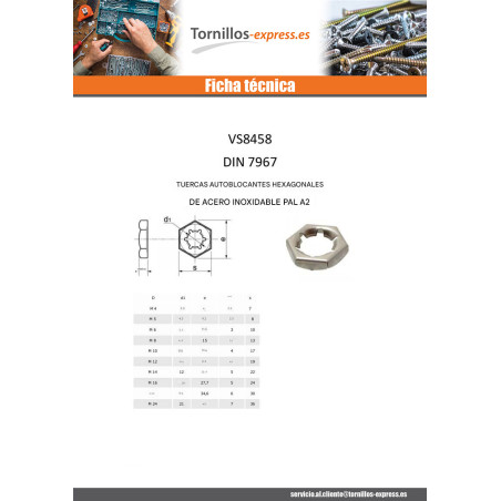 1 x Pal tuercas autofrenantes hexagonales Inoxidable A2 M14