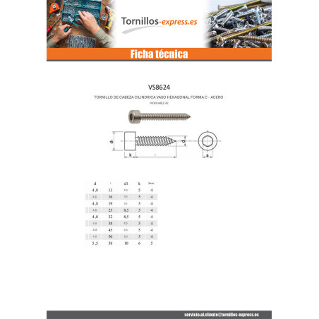 1 x Tornillo chapa CHC BTR Inoxidable A2 4.8X32