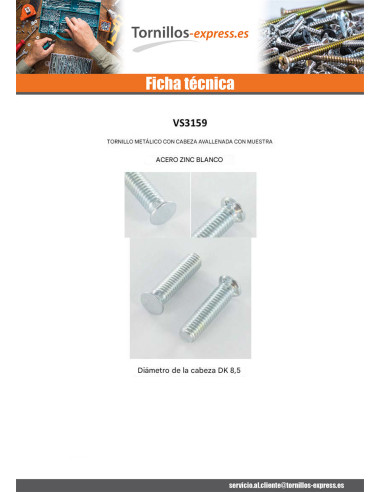 1 x Tornillo metales cabeza fresada/testa...