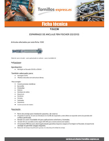 1 x Fischer Anclaje FISCHER FBN II 10X236...