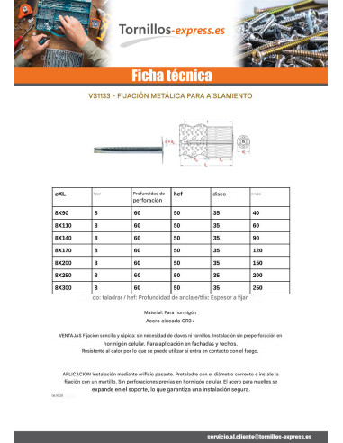 1 x Fijación del aislamiento metálico ZN 8X200