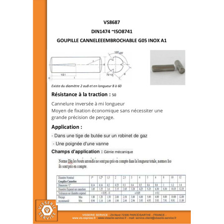 1 x Pasador estriado enchufable Inoxidable A1 G05 6X30