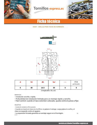 1 x Taco para TECHO Hormigón 6X62