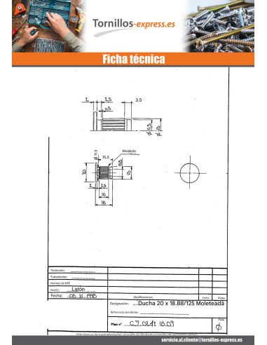 1 x Tuerca encuadernador fresada Latón M8...