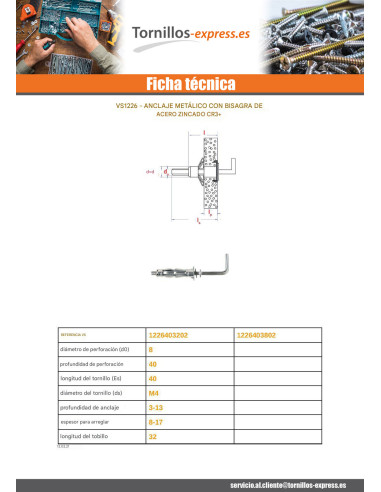 1 x Taco metálico 4X32 con Escarpia Acero...