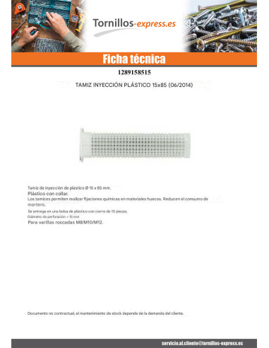 1 x TAMIZ INYECCIÓN plástico RAWLPLUG 16X85