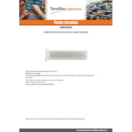 1 x TAMIZ INYECCIÓN plástico RAWLPLUG 16X85