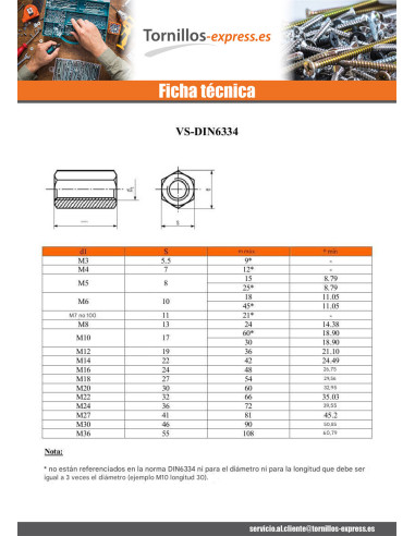 1 x Tirante hexagonal Inoxidable A4 M12...
