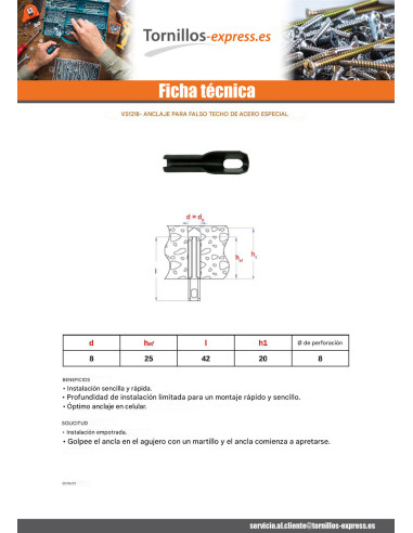 1 x Taco para TECHO y ILUMINACIÓN 8X42
