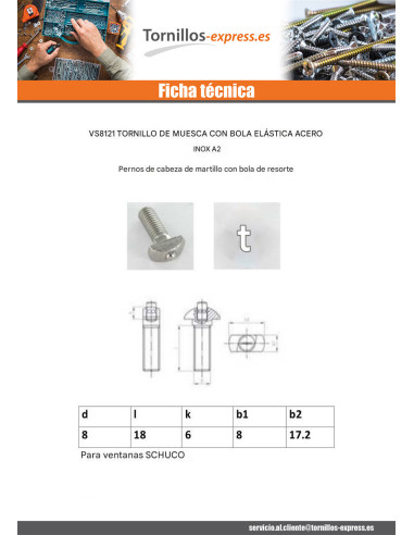1 x Tornillo metales PELOTA ELAST M8X22 8X17.2...