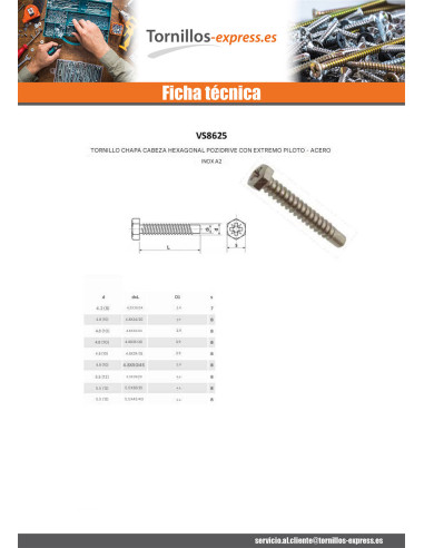 1 x Tornillo chapa cabeza hexagonal Pozi punta...