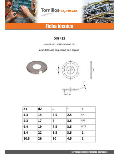 1 x Arandela de seguridad con saliente exterior...