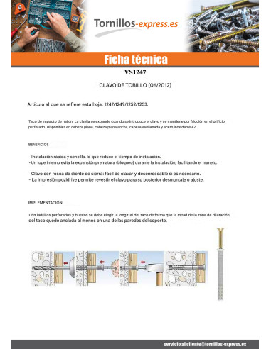 1 x Taco Clavo RAWLPLUG cabeza plana 8X40