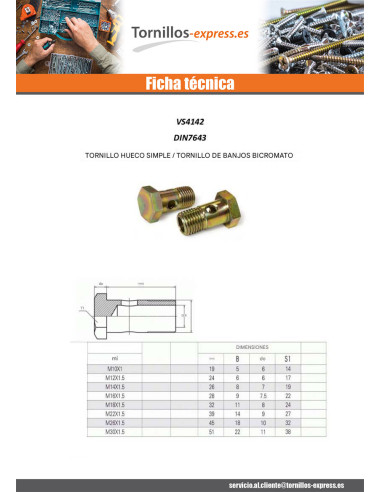 1 x Tornillo hueco sencillo o tornillo banjo...