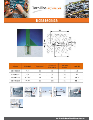 1 x Taco metálico Fischer TAM12 M12X86 Acero...