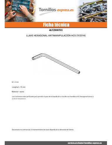 1 x Llave hexagonal Seguridad llave de 5...