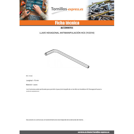 1 x Llave hexagonal Seguridad llave de 5 Tornillos 8