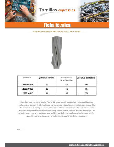 1 x Taco Hormigón CELULAR Fischer GB8