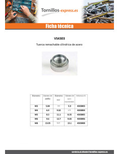 Tuerca para remachar cilíndrico M8 grosor chapa 2 con 2.2... 2