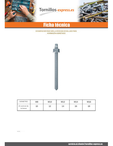 1 x Varilla roscada Fischer RGM con SELLO...