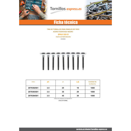 1 x Tira de tornillos para placas de yeso para pistola 50 Spax GIX-D 3.5X25 Acero fosfatado