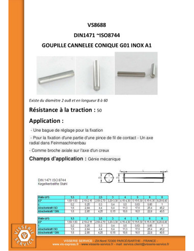 1 x Pasador cónico PODER Inoxidable A1 G01 2X18