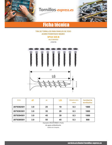 1 x Tira de tornillos para placas de yeso para...
