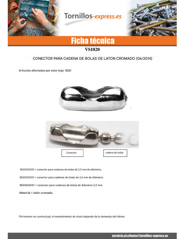 1 x Conector Latón cromo para Cadena de 2.5
